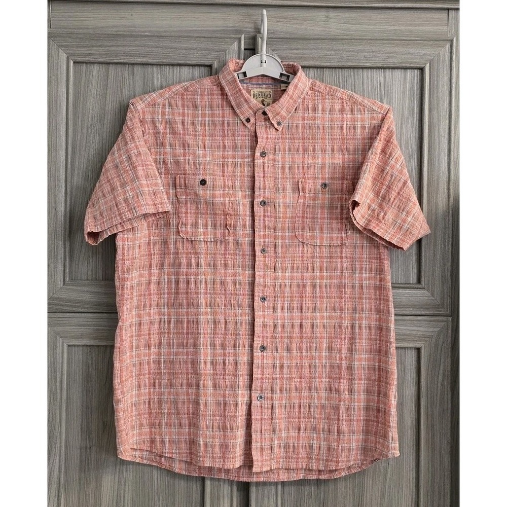 Red Head Brand Co. Mens SS Button-Up Shirt XL Orange Plaid Outdoor Fishing